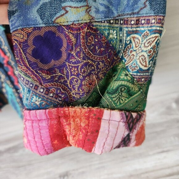 Flashback Art to Wear REVERSIBLE Colorful Floral Festival Jacket Boho Patchwork - Picture 8 of 16